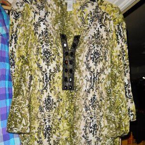 2X CATHERINES YELLOW Black PRINT BELL SLEEVED TUNIC sheer